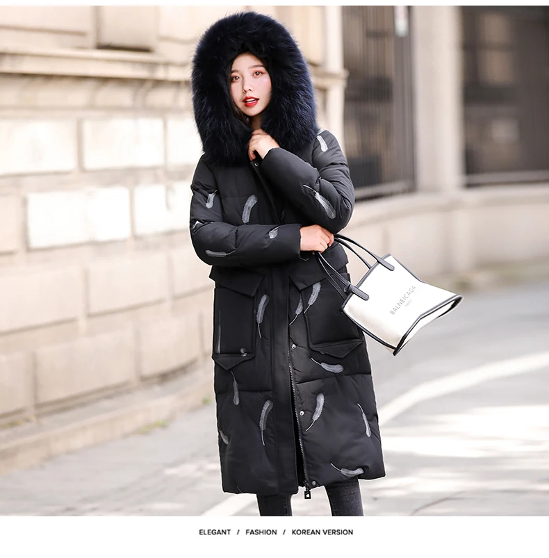 Зимнее женское пальто с меховым воротником и капюшоном, утепленная хлопковая стеганая длинная куртка, Женская парка, верхняя одежда для женщин, большие размеры, chaqueta mujer