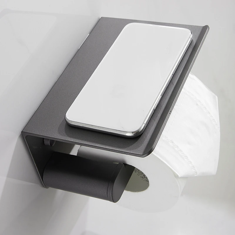 1PC Space Aluminum Gray Toilet Paper Holder with Phone Shelf Bathroom Tissue Holder Toilet Paper Roll