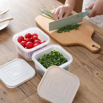 

Multifunctional Plastic Transparent Storage Box Kitchen with Lid Drainage Food Sealed Box Double Storage Box Children 1/5PCS