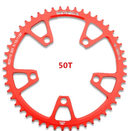 MEROCA 5 Когти 110BCD складной дорожный велосипед Кривошип цепное колесо положительные и отрицательные зубы один диск большой 50/52/54/56/58 т пластина - Цвет: 50T RED