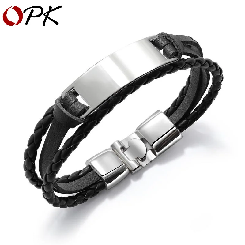 

OPK European and American fashion men's bracelet simple multi-layer woven men's Leather Bracelet luster personality lettering