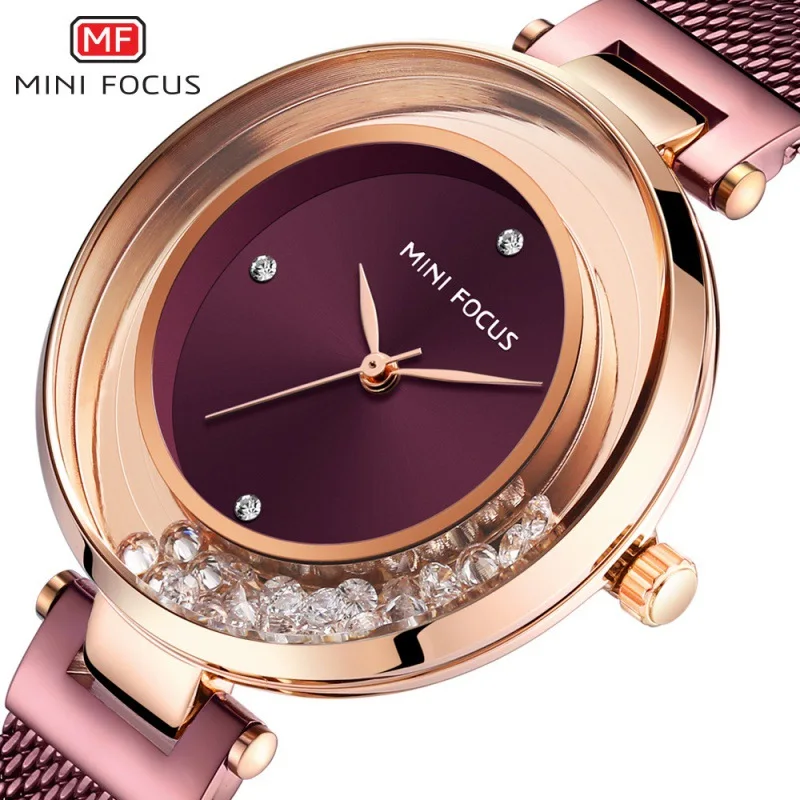 

Mini FOCUS Simple Fashion Flow Man-made Diamond WOMEN'S Watch Diamond Set Japan Movement Waterproof Steel Net Belt 0254l