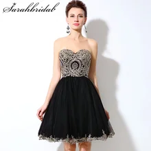 Classic Graduation Gown Strapless Sleeveless A Line Homecoming Cocktail Dresses Embroidery Lace Up Mini Vestidos Cortos LX028