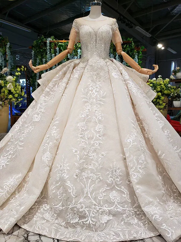 as picture BacklakeGirls Robes De marieue; свадебное платье; Кружевное Свадебное фатиновое бальное платье с круглым вырезом и бисером; свадебное платье; Robe De Mariee Boheme - Цвет: as picture