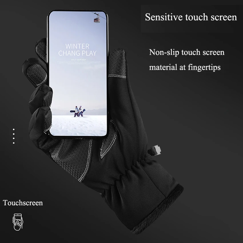 Winter Waterproof Gloves Touch Screen Anti-Slip Zipper Gloves Men Women Riding Skiing Warm Fluff Comfortable Gloves Thickening