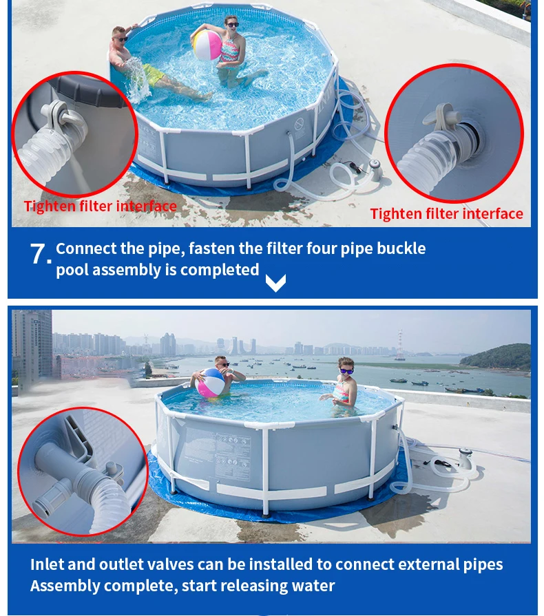 INTEX Piscina набор для бассейна с круглой рамой, Трубная стойка для пруда, большой семейный бассейн с фильтрующим насосом