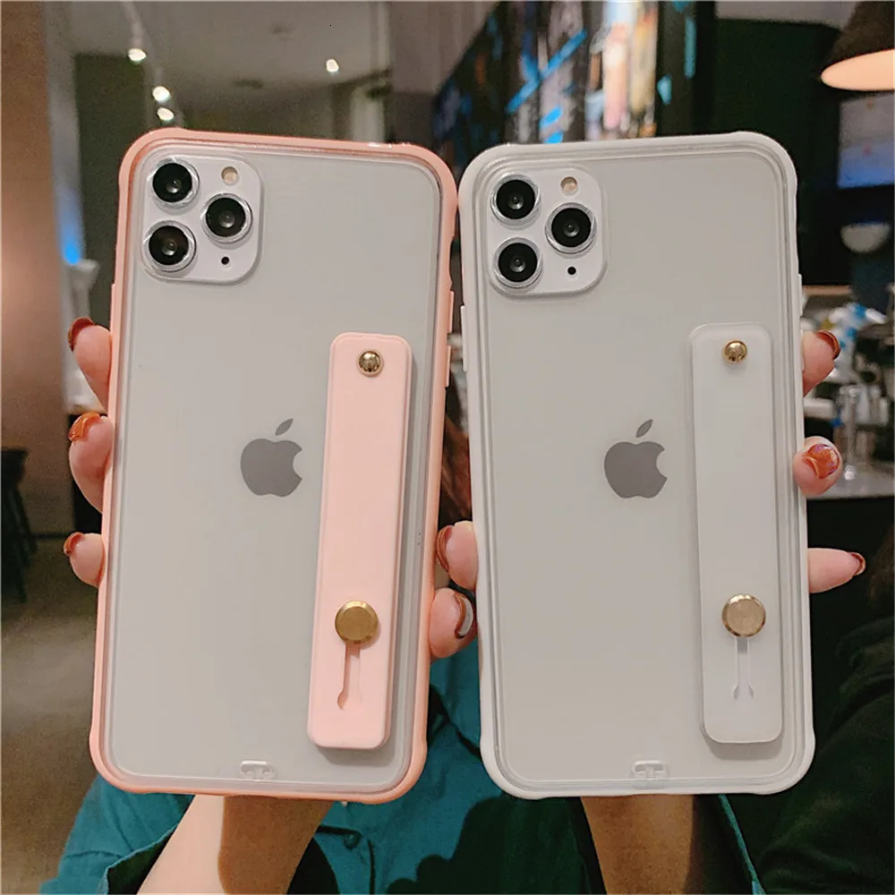 Ремешок на запястье, чехол для телефона для iPhone 11 Pro Max XR XS X 7 8 6 6s Plus, Жесткий Тонкий прозрачный чехол, карамельный цвет
