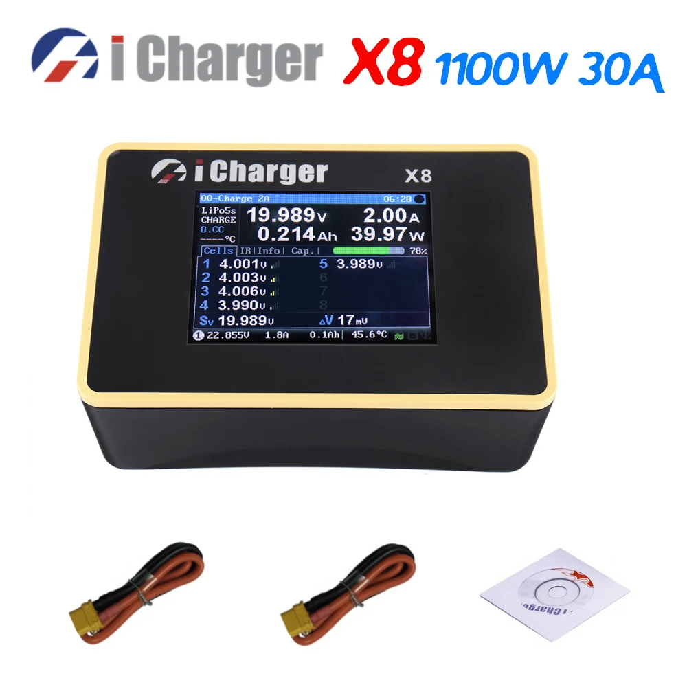 iCharger X8 1100W 30A Smart Balance Charger Discharger For 1 8s LiPo ...