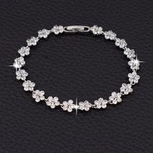 Элегантный серебряный цветок, стразы, браслет для женщин, кубический цирконий, кристалл, браслет, модное ювелирное изделие, подарок для девочки MF16