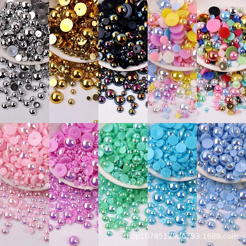 

10000pcs Half Round Colour Pearl Flat Back Beads For Sewing Jewelry Epoxy Resin Fillers DIY Making Nail Art Decoration