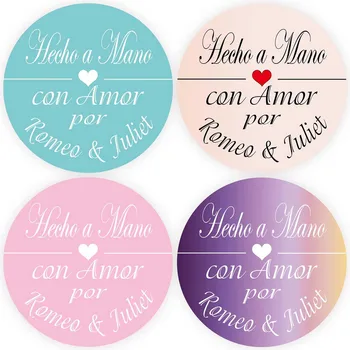 

DouxArt 100 Pieces Stickers Personalized Hecho a Mano con Amor, 4cm Colorful Labels Seals for Wedding Favors Communion Baptism