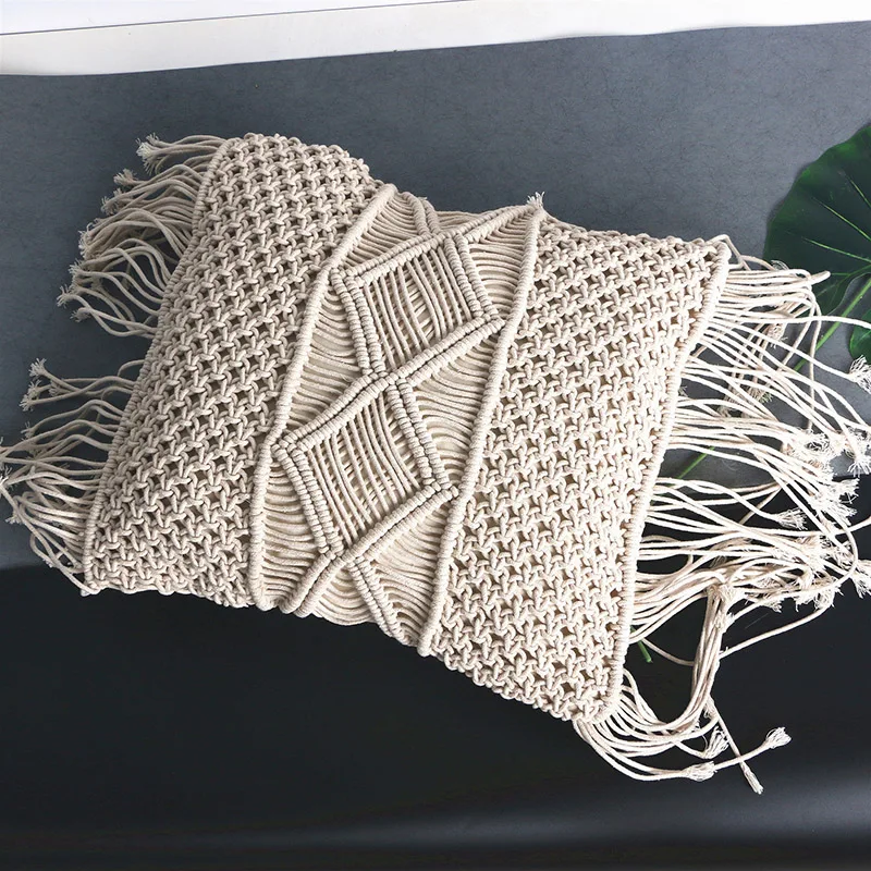 Bohemia Weaving Pillow Cover Hug Pillowcase for Hold Pillow Home Decor Hollow Solid Color DIN889
