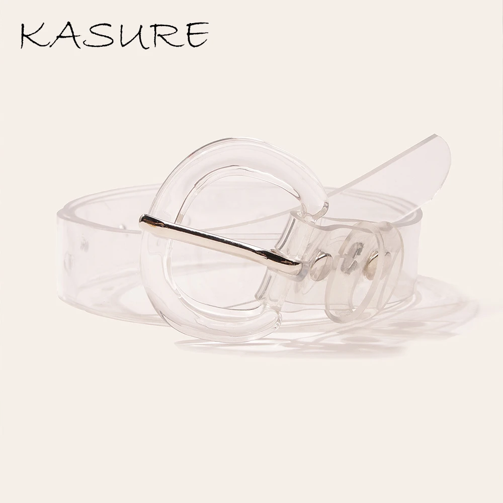 

KASURE Transparent Women Clear Belt Plastic Square Pin Buckle Wide Waist Band Solid Color PVC Casual Personalized Waistband