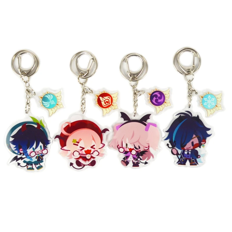 Genshin Impact Zhongli Diluc Keychain Cosplay Cute Game Character Venti Paimon Tartaglia Mona Keyrings