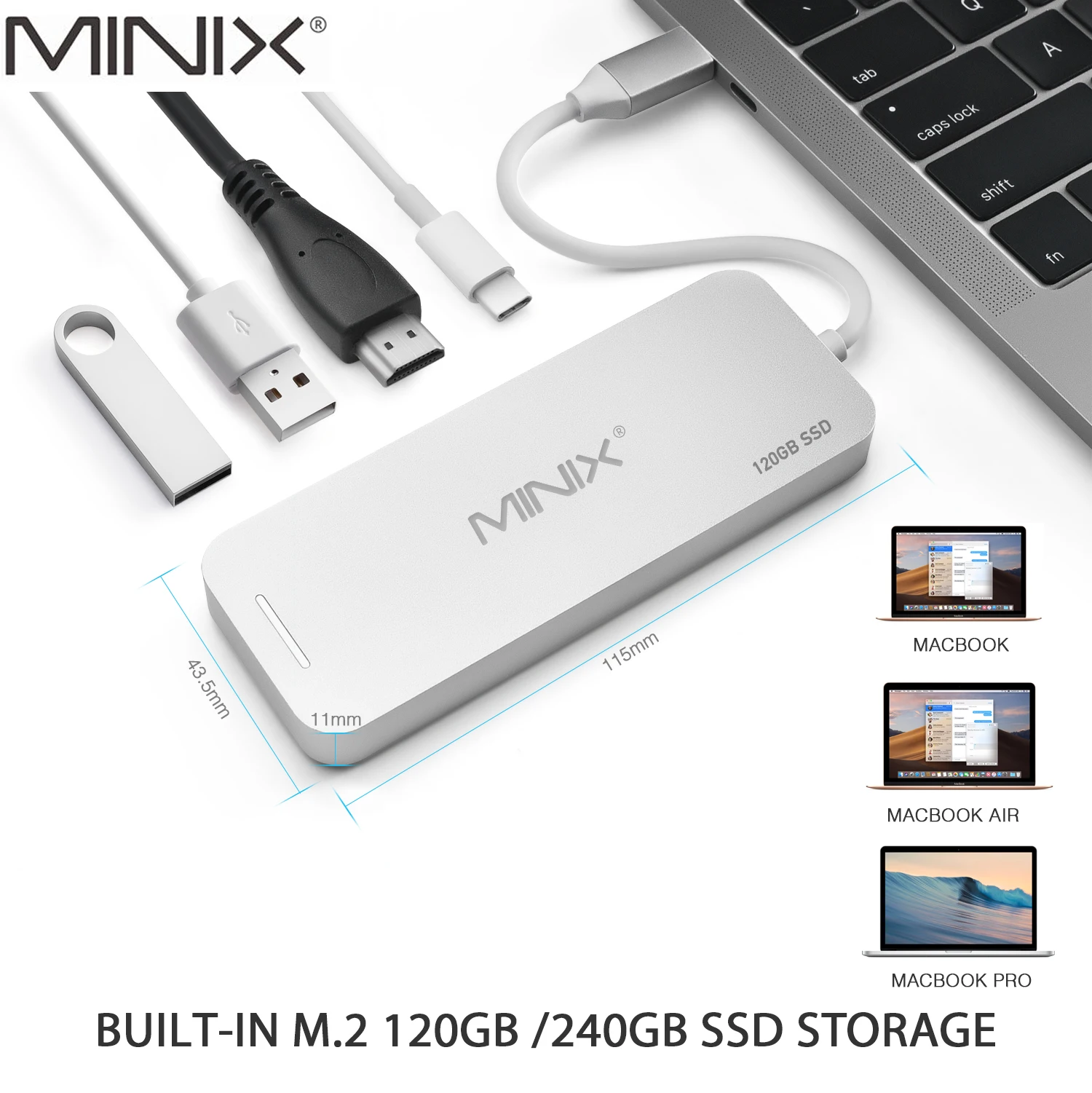 Мини адаптер для MacBook Pro многопортовый концентратор Type C с поддержкой USB 3 0 HDMI 120 ГБ