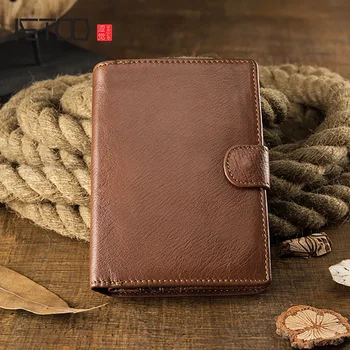 

AETOO Handmade literary leather wallet, men's short large-capacity leather wallet, simple buckle wallet