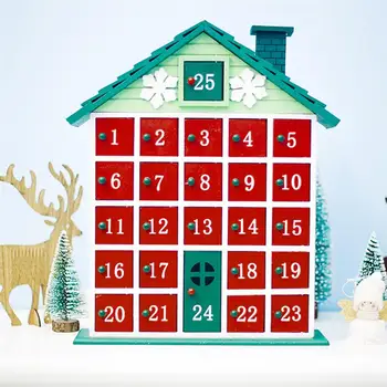 

Wooden Christmas Cabin Storage Case Countdown Calendar Ornament (Green House Calendar)