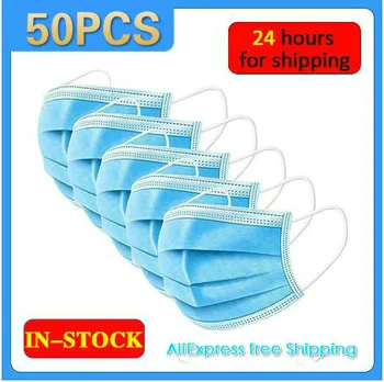 

Fast Shipping 50Pcs Strong Protection Masks Face Masks 3-Ply Face Disposable Salon Masks Wholesale