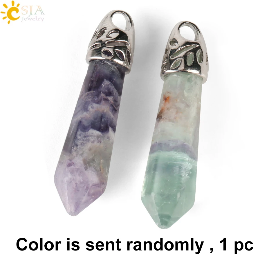 Fluorite CSJA, натуральный камень, шестиугольная призма, подвеска, маленький размер, кристалл, кварц, Агаты, исцеление, заостренные подвески для ожерелья, для женщин и мужчин, G289 - Окраска металла: Fluorite