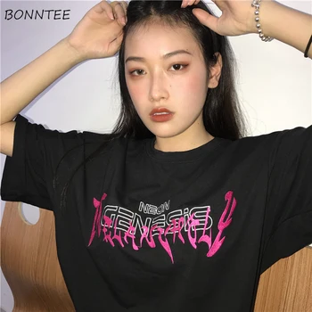 

T-shirts Women Summer Ulzzang Harajuku Retro Letter Loose All-match Simple Trendy Casual O-Neck Breathable Womens Short-sleeve