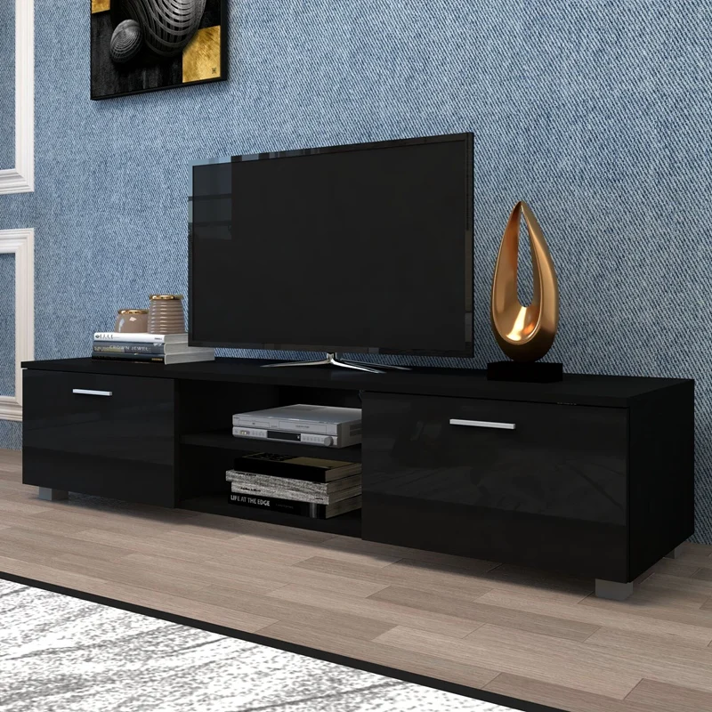 TUSY Black TV Stand for 65 Inch TV Stands Media Console Entertainment Center Television Table 2 Storage Cabinet with Open Shelves for Living Room Bedroom 