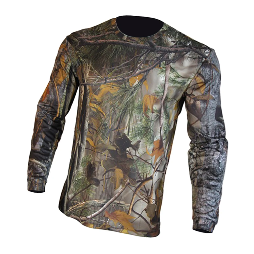 Breathable Men's Hunting Long Sleeve Camo T-shirt Antibacterial Deodorant Crewnecks Casual Sports Wear Clothing