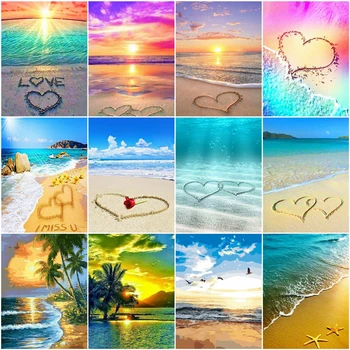 

HUACAN Painting By Number Seaside Drawing On Canvas HandPainted Art Gift DIY Pictures By Number Sunset Scenery Kits Home Decor