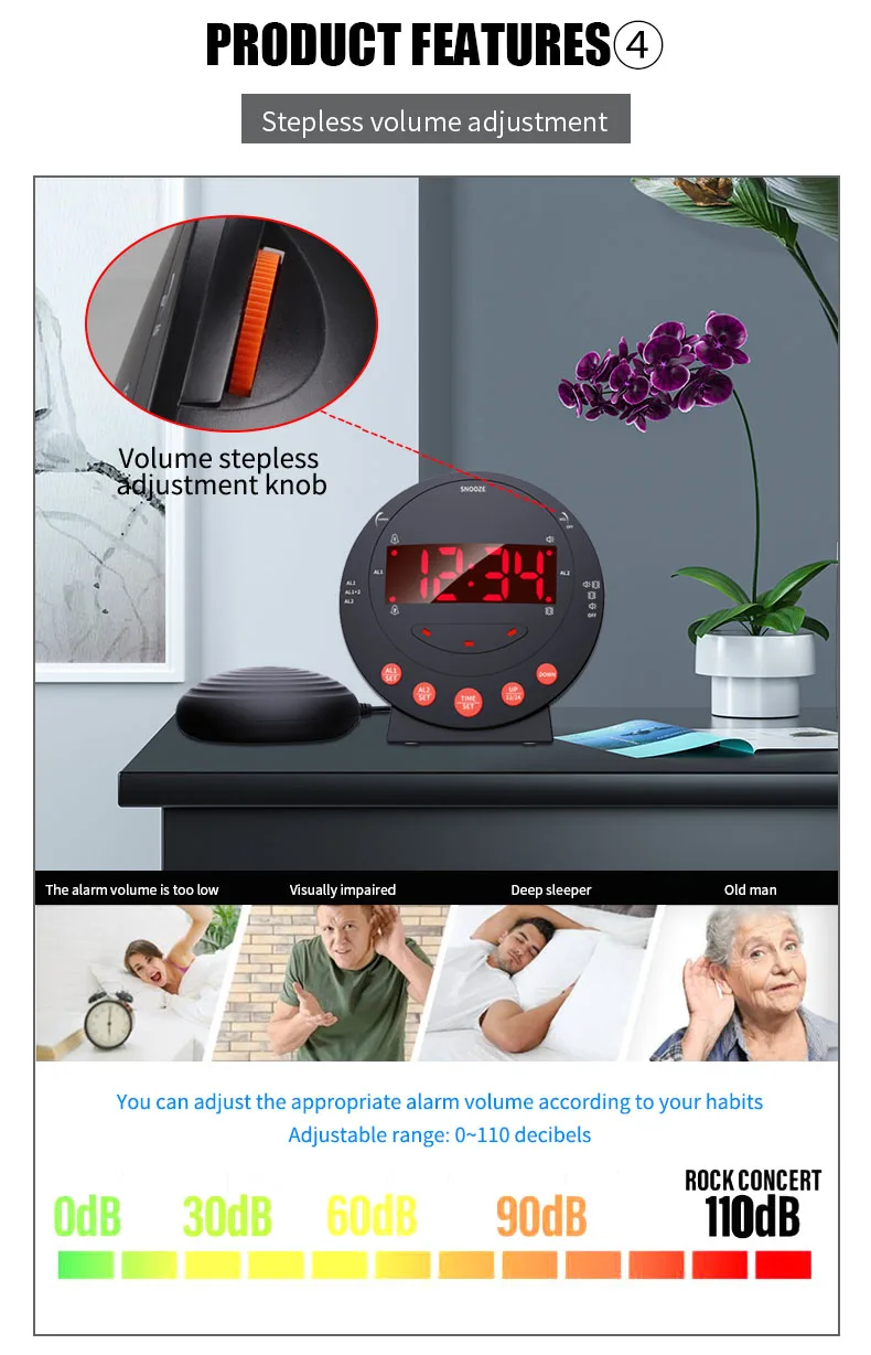 Réveil Matin Roulant Bordeaux, Sonnerie Forte, Puissant Pour Gros