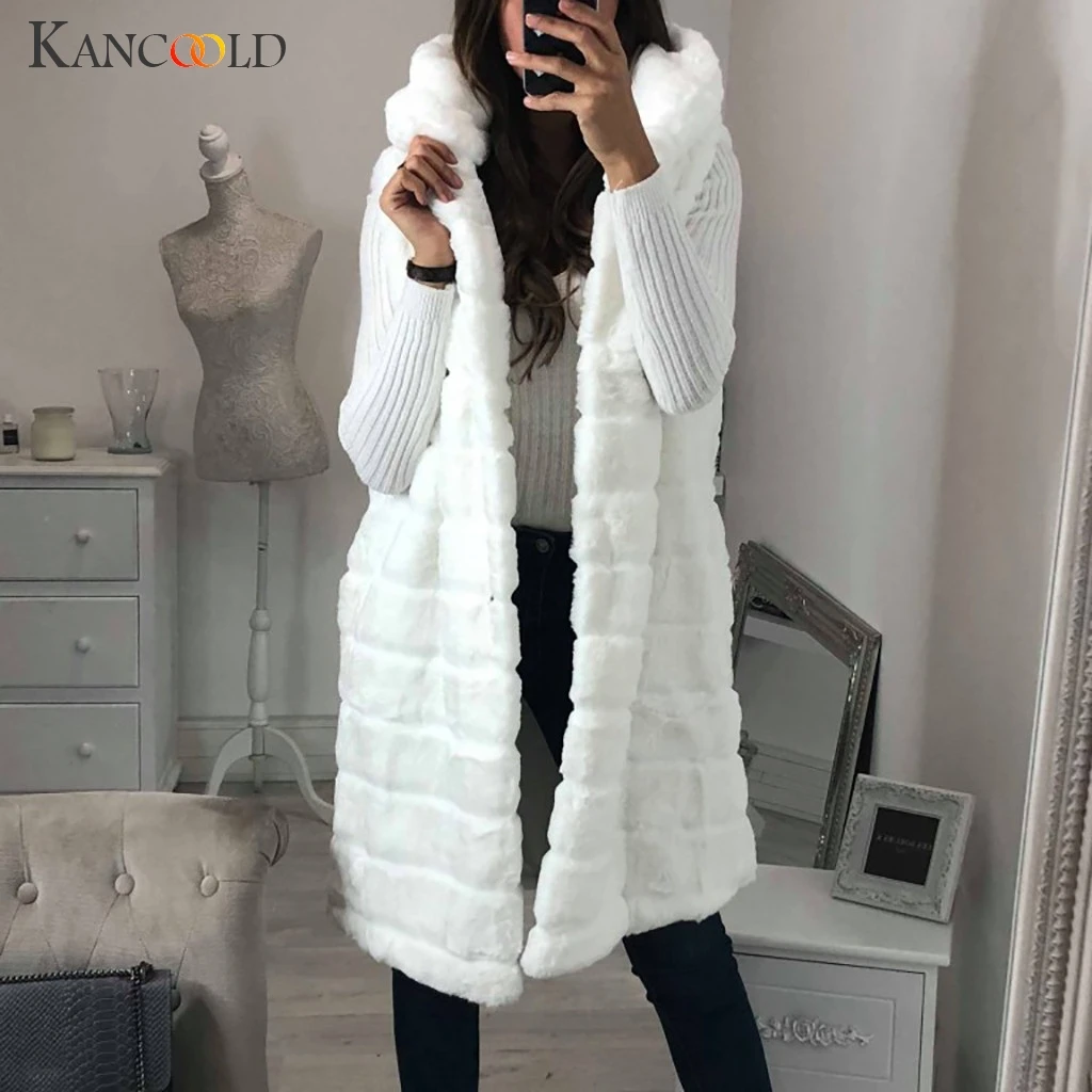 KANCOOLD пальто минималистичный стиль теплая искусственная зимняя куртка с отделкой из меха с капюшоном верхняя одежда без рукавов однотонные пальто и куртки для женщин 2019Sep20