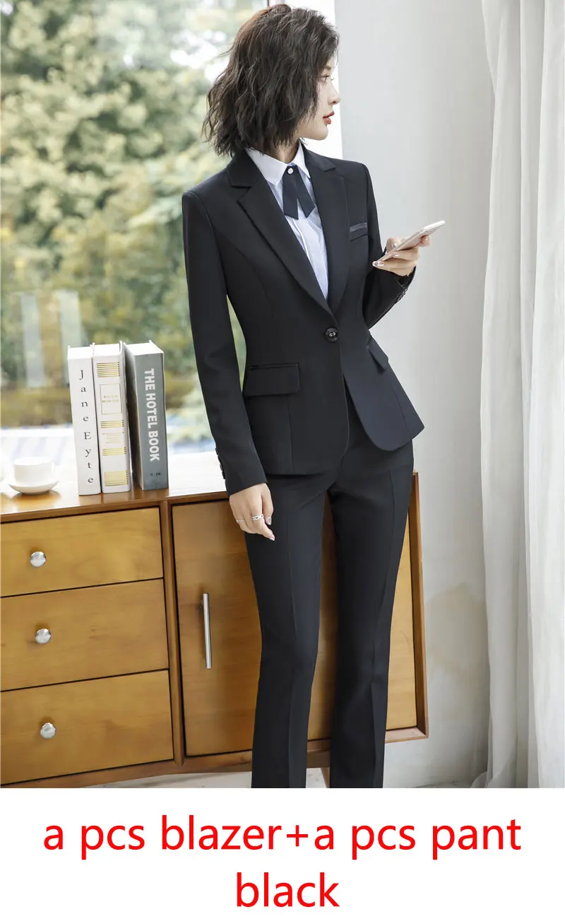 black blazer pant IZICFLY весенний черный блейзер Feminino женский Униформа деловые костюмы с брюками элегантные тонкие офисные костюмы для женщин одежда 4XL - Цвет: black blazer pant