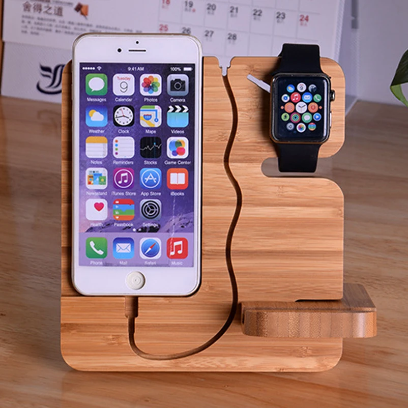 Бук офисный Настольный держатель для телефона смартфон подставка для Apple Watch IPhone бамбуковая Деревянная Подставка для зарядки