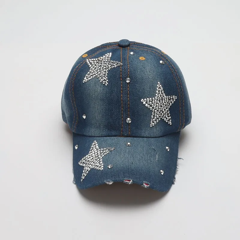 COKK Denim Baseball Cap Women Summer Fall Sunshade Fashion Star Shinning Cap Female Hat Casual Adjustable Snapback Gorro 6