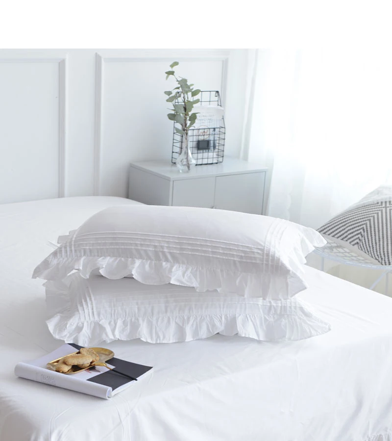 mcao elegante travesseiro sham capa borda babados branco cama de algodão plain fronha conjunto bonito do laço do vintage decoração para casa
