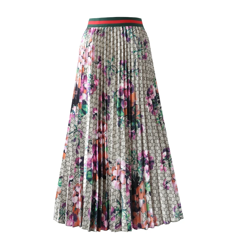 

New Half-length Half-length Skirt Printed Pleated Skirt Mid-long Parachute Skirt in Autumn 2019 in Europe and America