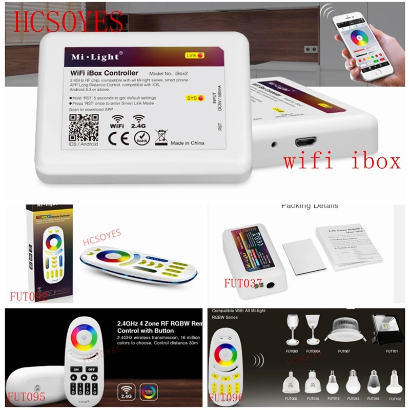 

DC12-24V Mi Light Wireless 10A 2.4G 4-Zone RF Wireless RGBW LED remote WIFI Controller Dimmer For 5050 3528 Led Strip Light bulb