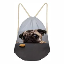 Borse Мопс милый 3d принт шнурок Сумка для женщин и мужчин Дорожная сумка модный подростковый для девочек и мальчиков мягкий рюкзак женская сумка для хранения