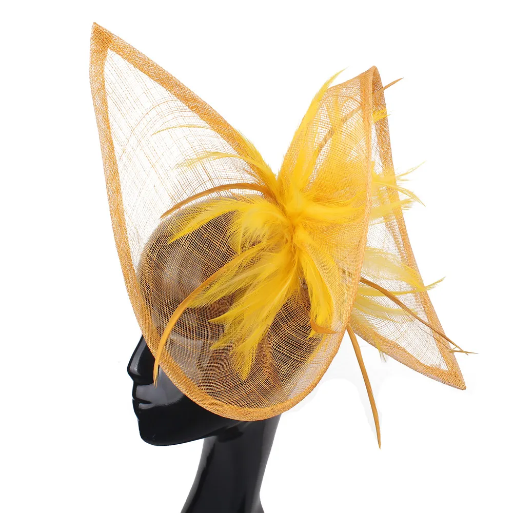 

Модная Вуалетка Sinamay, шляпа, головные повязки, элегантные женские аксессуары для волос с перьями, свадебные головные уборы с красивыми цветами и сеткой для невесты