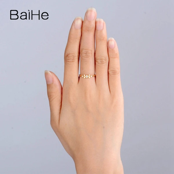 BAIHE Solid 14K желтое золото 0.16CT Сертифицированный H/SI круглый натуральные Алмазы обручальные женские модные ювелирные изделия кольцо