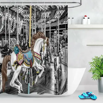 

Amusement Park Carousel Fabric Shower Curtain Set Bathroom Decor Hooks