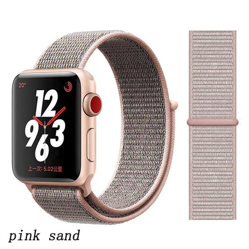 Спортивная петля ремешок apple watch band 42 мм 38 мм apple watch 4 3 band iwatch band 44 мм 40 мм correa pulseira 42 44 нейлоновый ремешок для часов - Цвет ремешка: pink sand