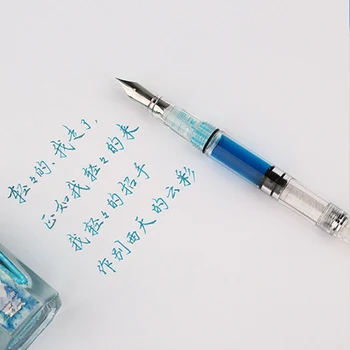

Transparent Piston Fountain Pen Clear Ink EF F Nib Extra Fine Large Capacity for Office Writing NC99