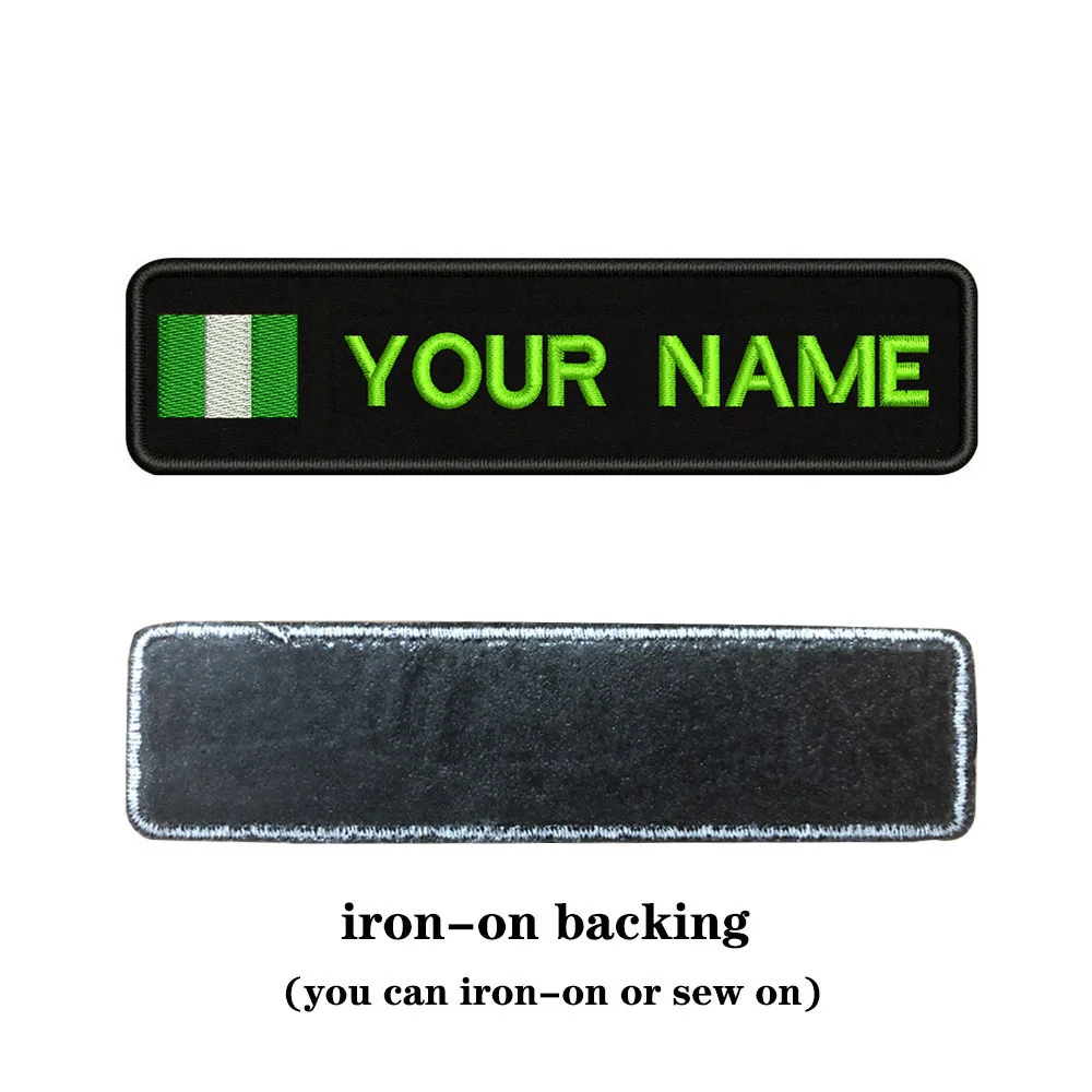 Вышивка на заказ нигерийский флаг имя или заплатка с текстом 10 см* 2,5 см значок Утюг на или липучке Подложка для одежды брюки рюкзак шляпа - Цвет: light green-iron on