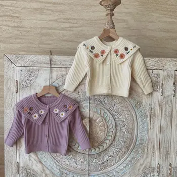 

Baby Girls Sweater Embroidered Woolen Kids Cardigan For Girls Coat Autumn Knitted Children Sweater Toddler Jacket Outerwear