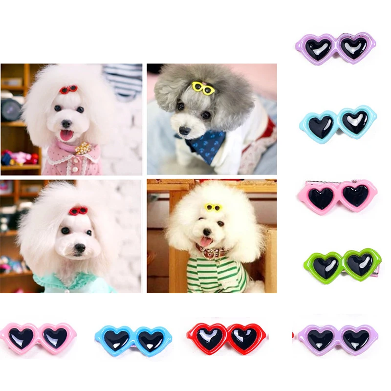 Милые Солнцезащитные очки в форме сердца, заколки для домашних животных, банты для собак, заколки для волос для щенков, собак, кошек, Йоркцев, Тедди, декор для домашних животных, товары для домашних животных