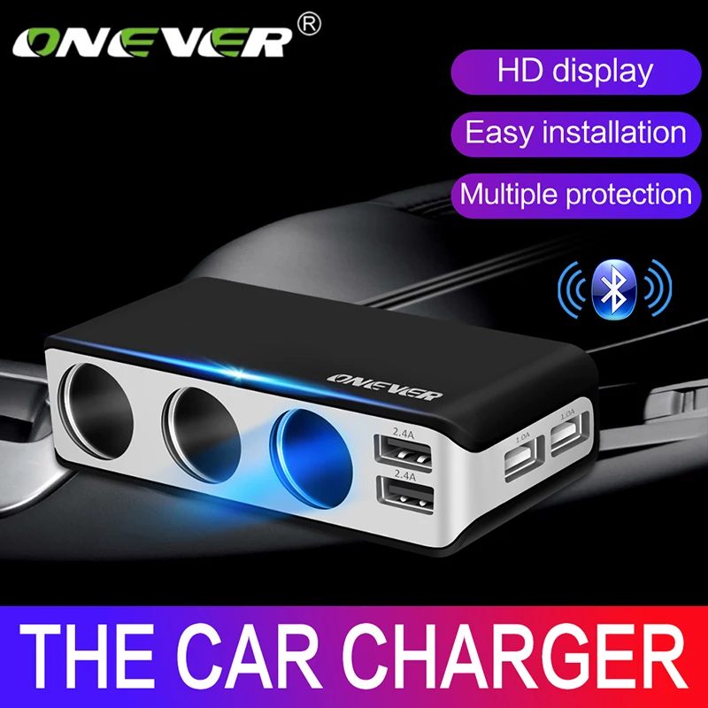 

Onever 4 USB Port 3 Way Car Cigarette Lighter Socket Splitter 120W Output Power Adapter 12~24V Charger Fast Charging Voltmeter