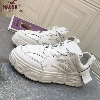 

2020 White PU Women Sneakers Fashion Thick Bottom Womens Platform Sneakers Casual Shoes Zapatos De Mujer Footwear Femme Krasovki