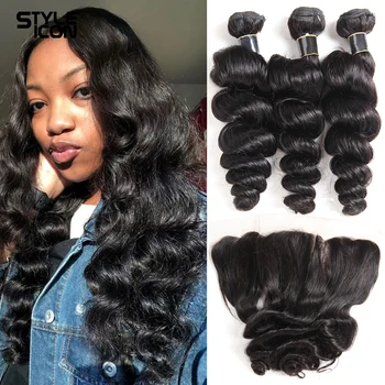 

Brazilian Loose Wave With Frontal 8-30 Inch 3 Bundles With Closure Non-Remy Loose Deep With 13*4 Ear to Ear Lace Frontal