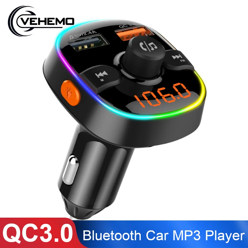 Автомобильный MP3-плеер Bluetooth 5,0 FM передатчик 7 цветов свет автомобиля QC3.0 автомобильное зарядное устройство громкой связи автомобильный комплект Поддержка U диск/TF карта