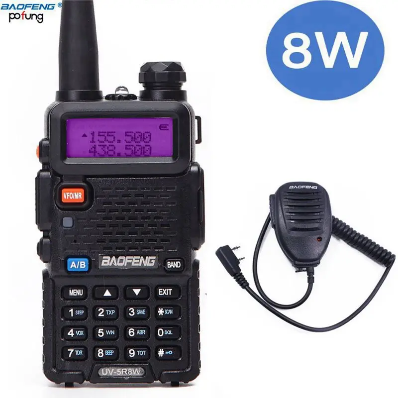 Baofeng, UV-5R, 8 Вт, мощная портативная рация, 2 канала, 8 Вт, cb, портативная рация, 10 км, дальность действия, pofung UV5R, охота - Цвет: add speaker