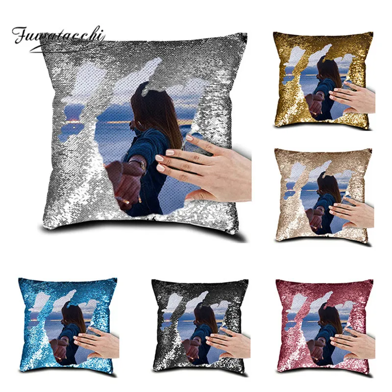 

Fuwatacchi (Private Customized) Red Pillowcase Custom Personalized Printed Pictures on The Pillow Case Sequin Cushion Cover Home